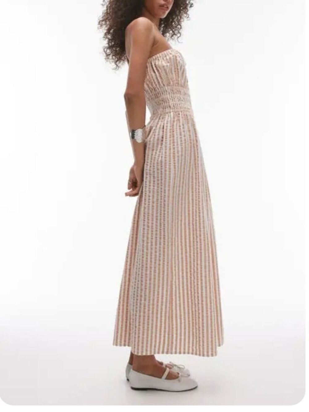Topshop Stripe Strapless Cotton Seersucker Cover-up Maxi Dress sz US 4 / 6